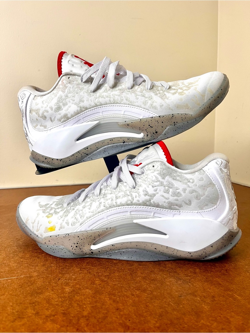 Jordan Women’s White & Red Low-Top Sneakers with Gray Speckled Sole Size 8.5